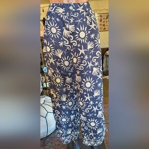 C&C California Navy & White Sun and Star Fish Print Linen Pants